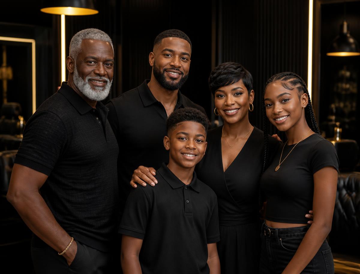 Three generations of one family together after their Kingdom Cutz appointments